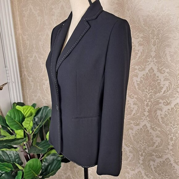 Ann Taylor Loft Petites Size 4P Black Blazer White Stitching 2 Button Front EUC - Picture 4 of 9